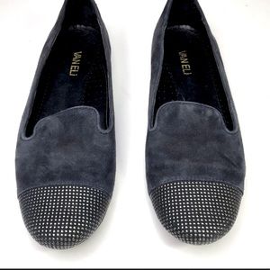 VanEli Blue Suede Silver Studded Scarlet Flats 9N